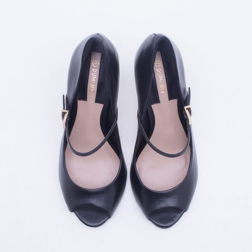 Peep Toe Couro Preto Preto - Dumond
