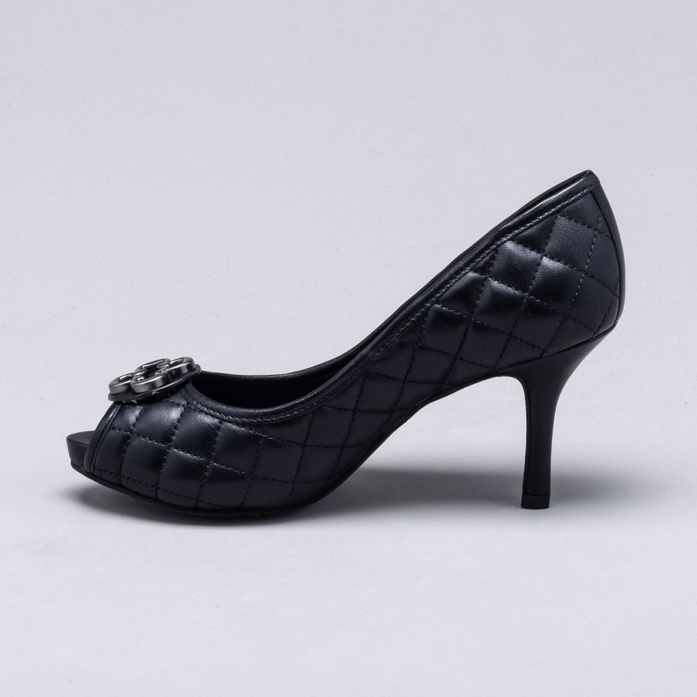 Peep Toe Catherine Couro Preto Preto - Capodarte