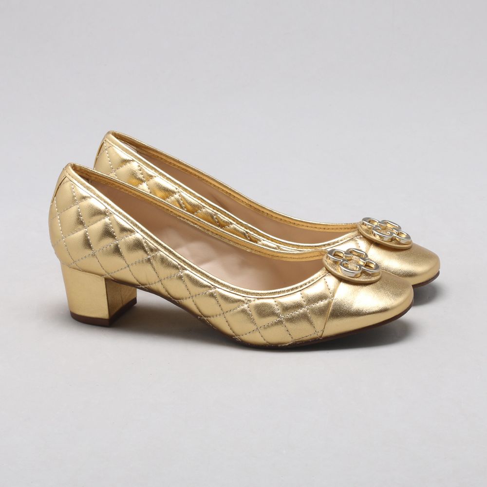 Scarpin Catherine Couro Matelassê Ouro Ouro - Capodarte