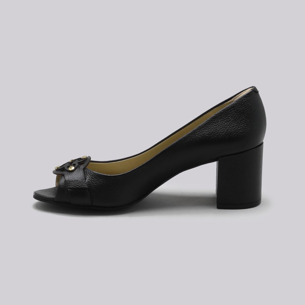 Peep Toe Couro Preto Preto - Capodarte