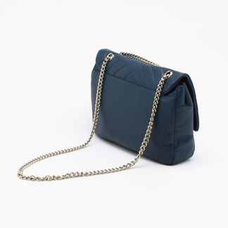 Visão Traseira Bolsa Shoulder Bag Couro Matelassê Azul Cobalto