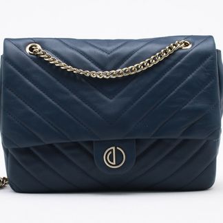 Visão Detalhada Bolsa Shoulder Bag Couro Matelassê Azul Cobalto