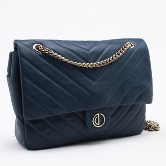 Visão Lateral Direita Bolsa Shoulder Bag Couro Matelassê Azul Cobalto