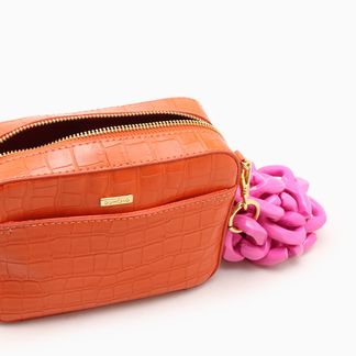 Bolsa modelo croco corrente pink e cor laranja caju