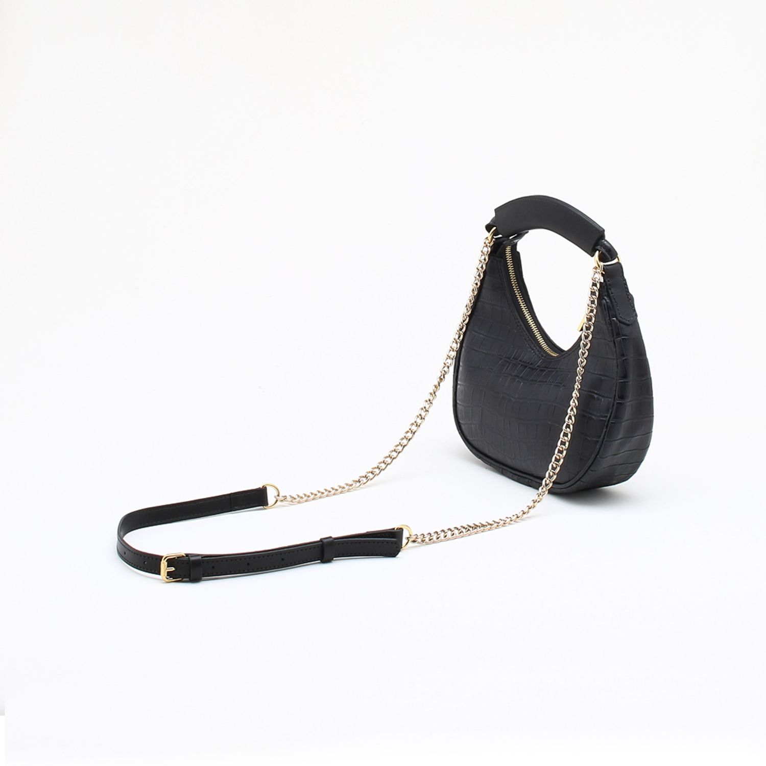 black leather shoulder bolsa with silver hardware