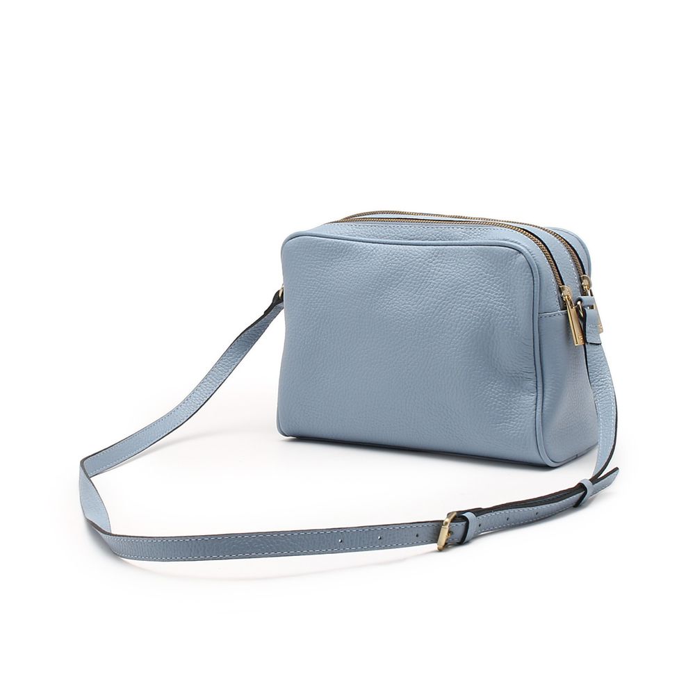 blue leather messenger bag